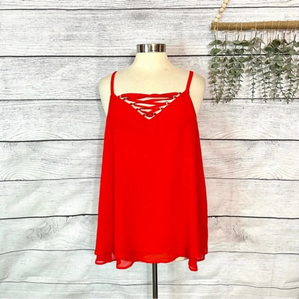 Torrid Strappy Front Double Layered Chiffon Cami Tank Top Red Plus Size 0 0X 12 - Picture 6 of 12